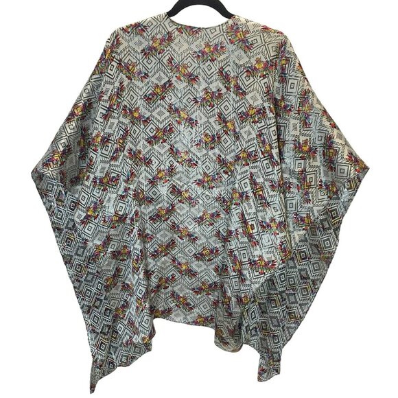 Nicole Miller Artelier Poncho Wrap Cover Up Rainbow Aztec Mexican Black NWT $275 - Picture 10 of 11